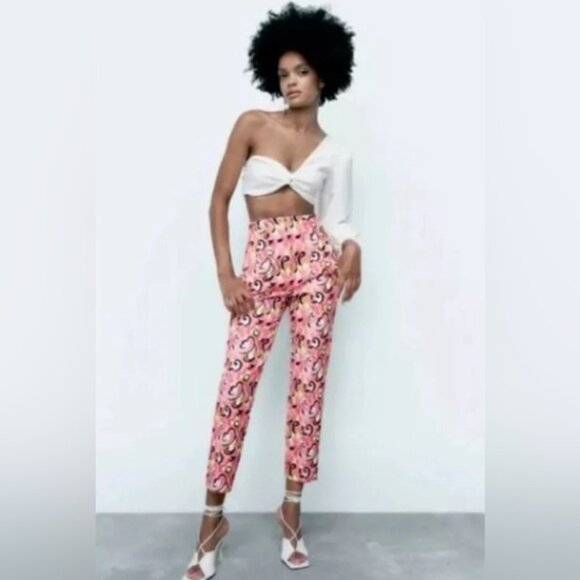 NWT ZARA Paisley Floral Straight Leg High Waist Pants 1478/935 Size XS - Picture 1 of 13